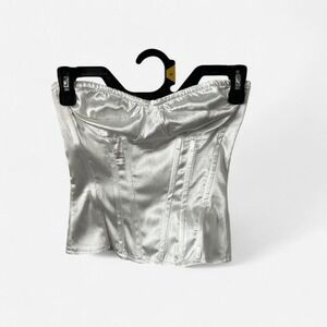 PrettyLittleThing Silver Satin Corset Bustier Size 0